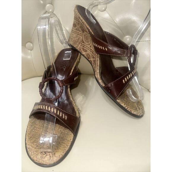 Franco Sarto Brown Wedge Mule Sandals Strappy Tan Size 9.5 - Picture 1 of 11